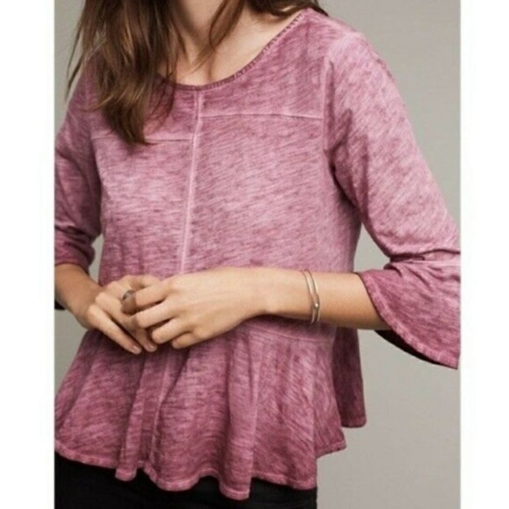 Anthropologie Akemi + Kin Purple Seamed Long Sleeve Peplum Blouse M‎